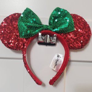 Disney Theme Parks Minnie Mouse Sequin Headband Red Green Mouse Ears